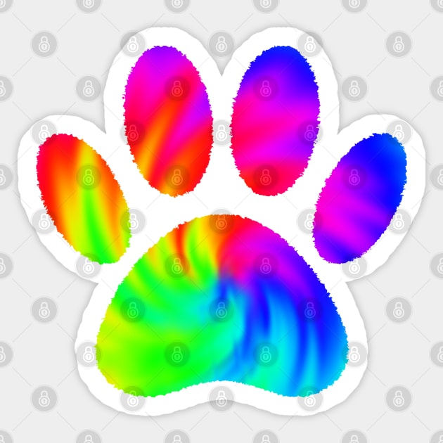 Tie Dye Dog Paw Print Graphic Sticker by Braznyc